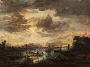 Aert van der Neer Fishing at Moonlight oil painting reproduction